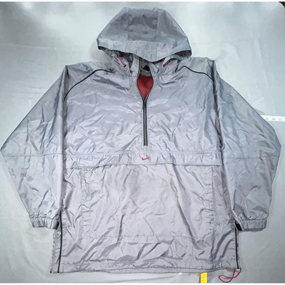 Nike Jacket Mens Large Gray Hooded 1/2 Zip Pullover Windbreaker Lined Anorak